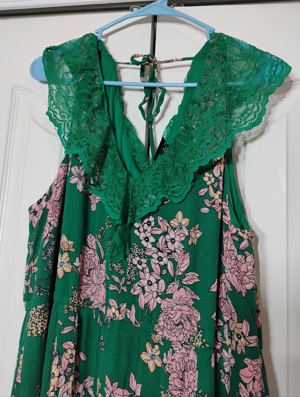 torrid Green Floral Maxi Dress with Pink Pattern & Lace Collar - Picture 2 of 8